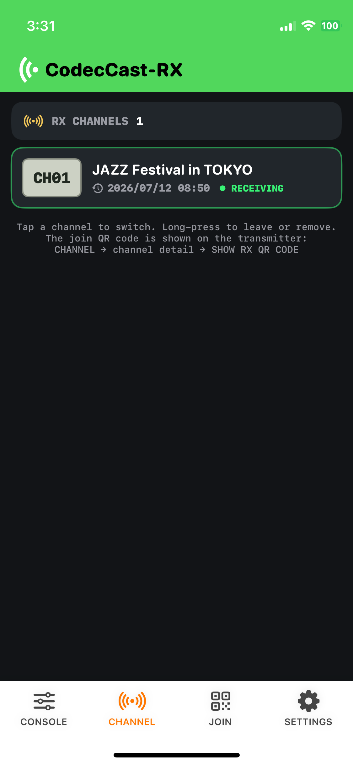 CodecCast-RX Channels